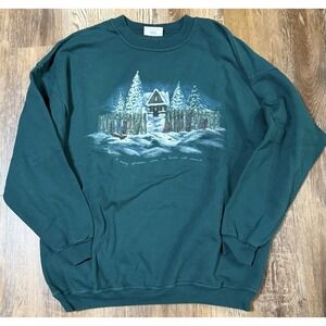 Vintage Northern Reflections XL Sweatshirt Winter Scene Front Back Print 90s